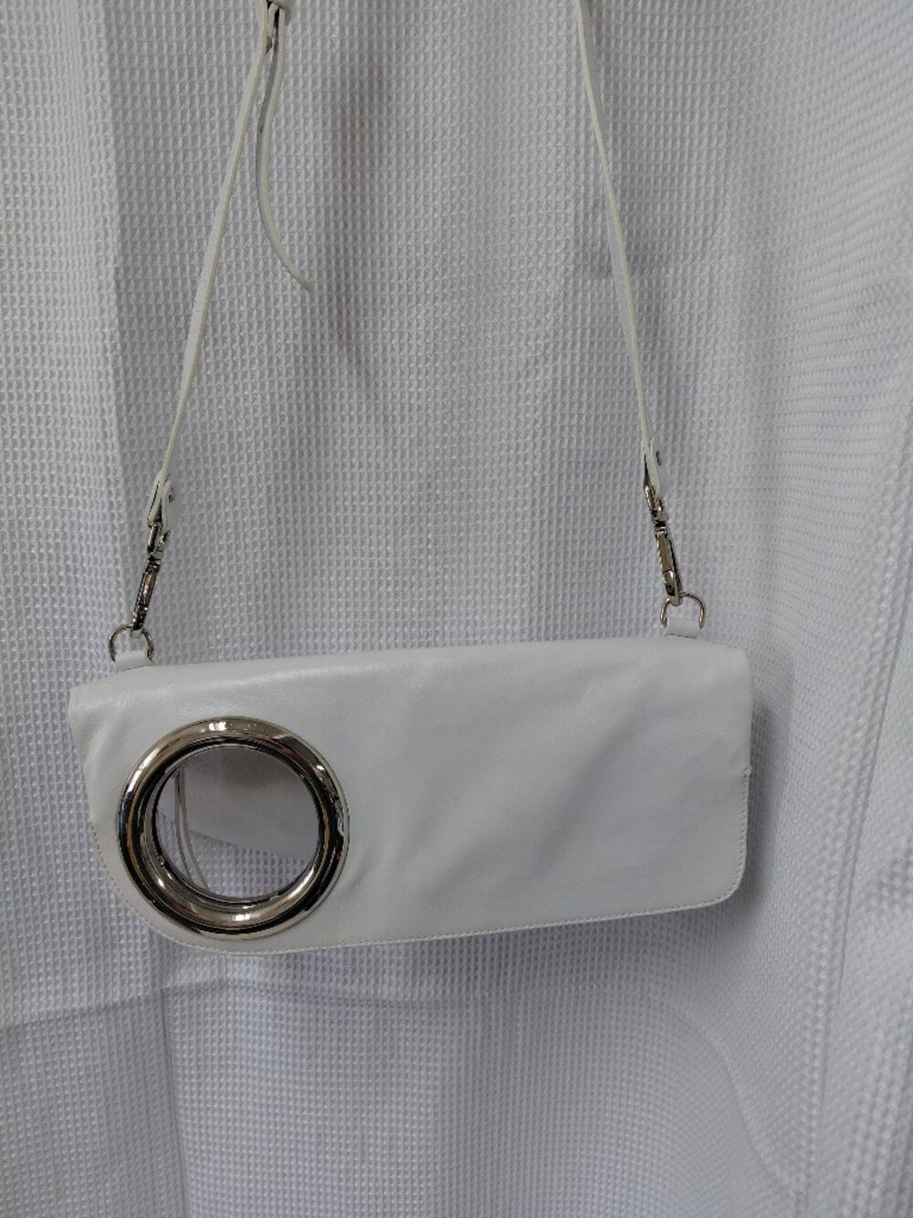 Gianni Chiarini White Leather Ring Handle Foldover Shoulder Bag - Made in Italy